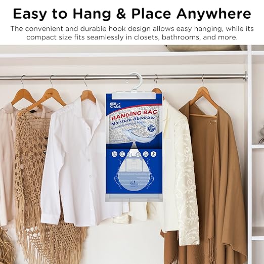 W&E Choice Moisture Absorbers Hanging Bag for Your Closet, Dehumidifier Bags for Bathroom, Fragrance Free Humidity Packs, 6 Pack