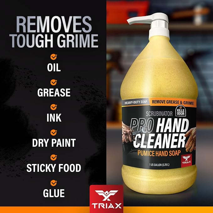 TRIAX Scrubinator - Heavy Duty Hand Scrub and Cleaner - Removes Tough Grease, Dirt, Grime, and Odors - No Toxic Solvents or Harsh Chemicals - Moisturizers to Protect Skin (1 Gallon)