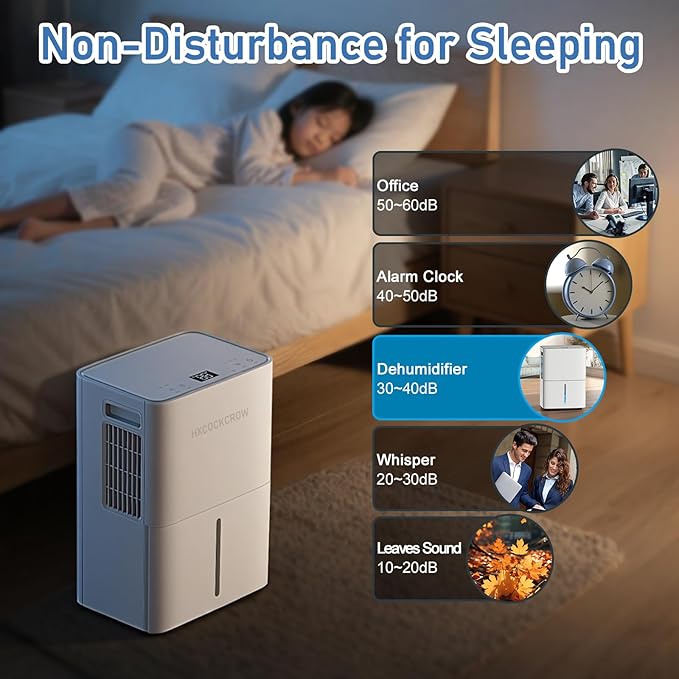 HXCOCKCROW Dehumidifier for Basement Home 1200 Sq. ft, 17 Pints Dehumidifiers with Drain Hose for Bedroom Bathroom Large Room RV, 3 Working Modes, Intelligent Humidity Control, 24H Timer, Auto Defrost