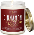 Cinnamon Candle, Fall Candles, Christmas Candles - 'Cinnamon Rolls' Autumn Scented Soy Candle for Home, 9oz Reusable Jar, 50Hr Burn, Made in USA