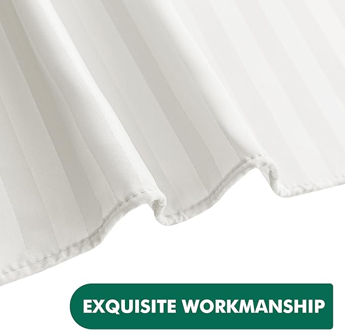 Biscaynebay Fabric Shower Curtain or Liner 72" by 72", Ivory Water Repellent Damask Stripes Bathroom Curtains Machine Washable