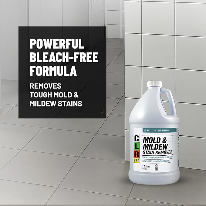 CLR PRO Heavy Duty Bleach-Free Mold and Mildew Stain Remover, 1 Gallon Bottle, Unscented Multi-Surface Stain Remover, Works on Tile, Wood, Concrete, Glass and More