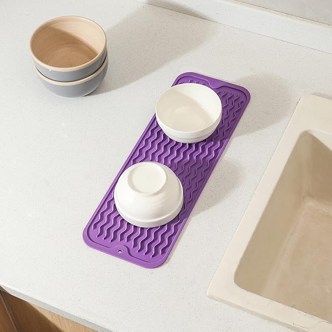 MicoYang Silicone Dish Drying Mat for Multiple Usage,Easy clean,Eco-friendly,Heat-resistant Silicone Mat for Kitchen Counter,Sink,Bar,Bottle,or Cup Purple M 17 inches x 6 inches