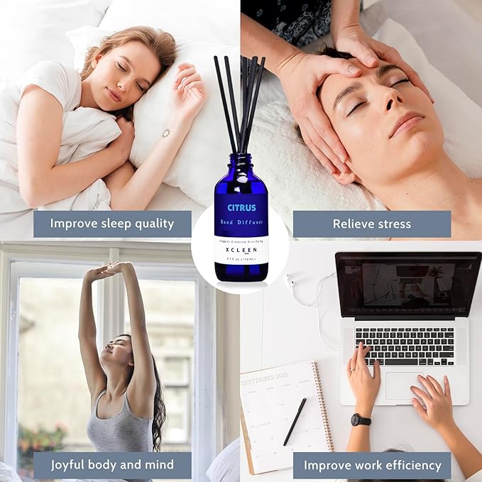 Citrus Scented Reed Diffuser, Orange, Lime & Lemon Oil Reed Diffuser, Real Citrus! Holiday Home Fragrance for Bathroom Office Decor