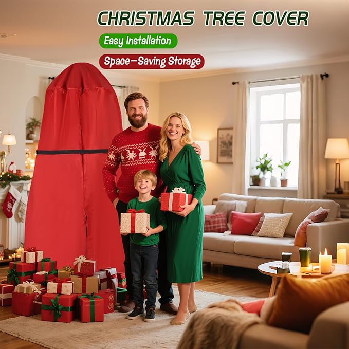 Upright Christmas Tree Storage Bag with Zipper & Adjustable Straps, Tear Resistant Storage Cover for 9 Ft Christmas Tree, Perfect for Easy Storage and Protection of Xmas Ornaments - Red