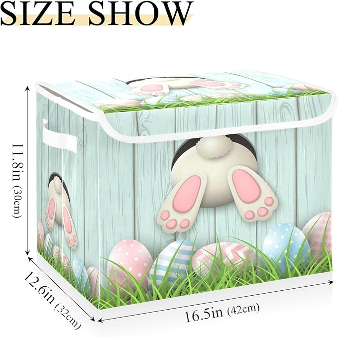 senya Easter Storage Baskets Collapsible Storage Bins with Lids, Easter Bunny Bottom with Pink and Blue Eggs Storage Boxes Clothes Baskets for Organizing B06D22020 Pattern 3 One Size