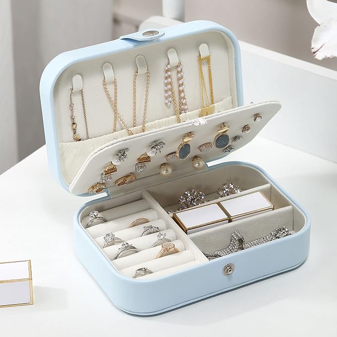 CASEGRACE Jewelry Box For Women Travel Jewelry Organizer Double Layer for Necklace Earring Rings Jewelry Holder Case