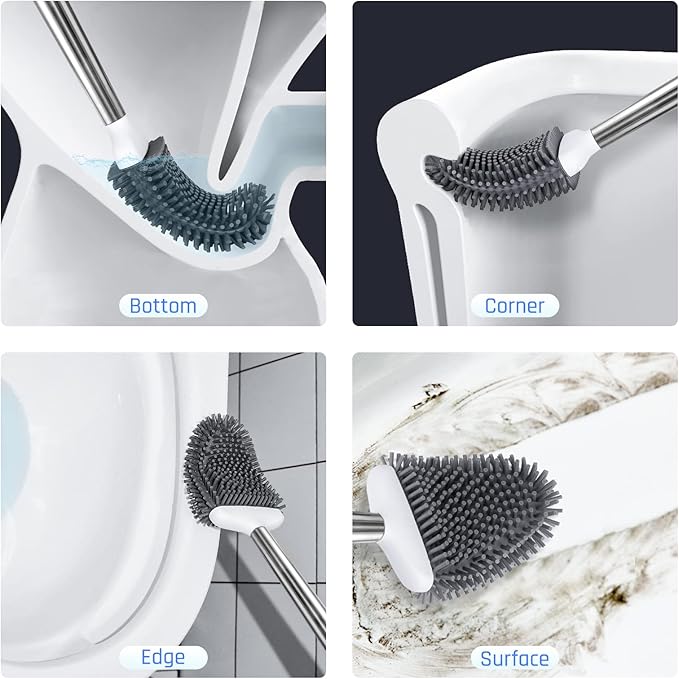 Sellemer Toilet Brush and Holder Set for Bathroom, Flexible Toilet Bowl Brush Head with Silicone Bristles, Compact Size for Storage and Organization, Ventilation Slots Base (3 Pack, Multicolor)