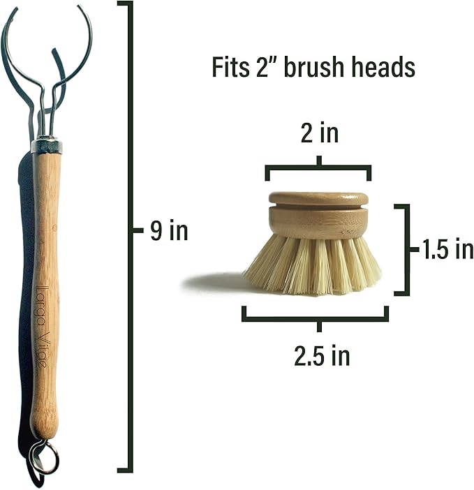 Larga Vitae Wooden Dish Brush Handles Made of Renewable, Biodegradable Bamboo, 3 Replacement Handles for Round 2 in Wide Tampico, Palm, Sisal Hemp, and Other Natural Fiber Bristle Brush Heads (Thin)