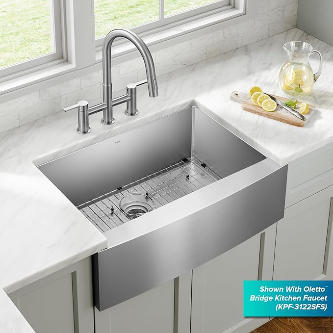 KRAUS Standart Pro 30-Inch Apron Front Farmhouse 16-Gauge Single Bowl Stainless Steel Kitchen Sink, KHF200-30