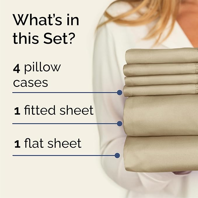 Cal King 6 Piece Sheet Set - Comfy Breathable & Cooling - Ultra-Soft Hotel Luxury Bedding Set with 8-16 Inch Deep Pockets - 1 Flat & 1 Fitted Sheet & 4 Pillowcases - Wrinkle Free & Easy Care - Beige