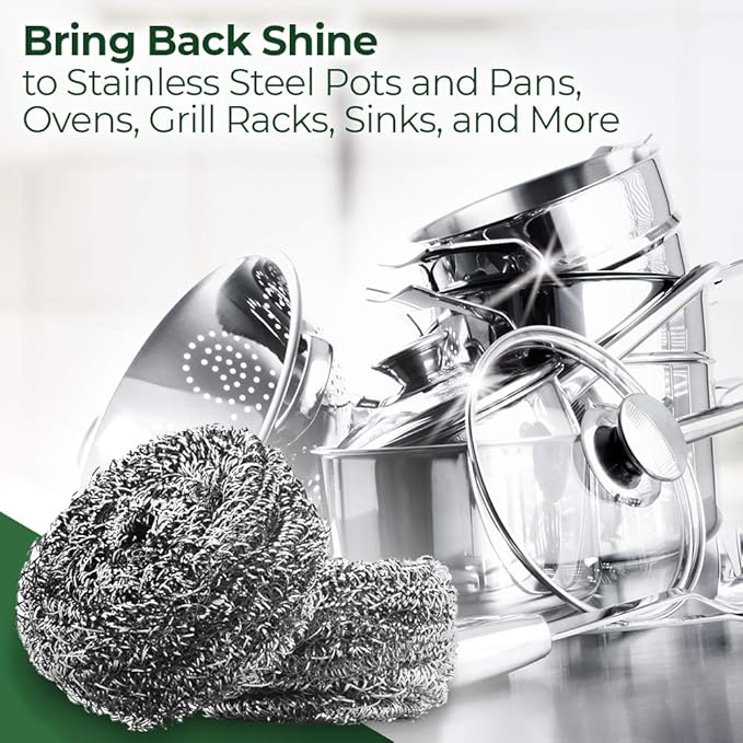 Stanley Home Products Stainless Steel Scrubbers – Rust Resistant Sponge for Pots, Pans, Grills, Ovens, Sinks and Tools – Metal Scrubbers for Kitchen & Garage Cleaning (3 Pack - 6 Count)