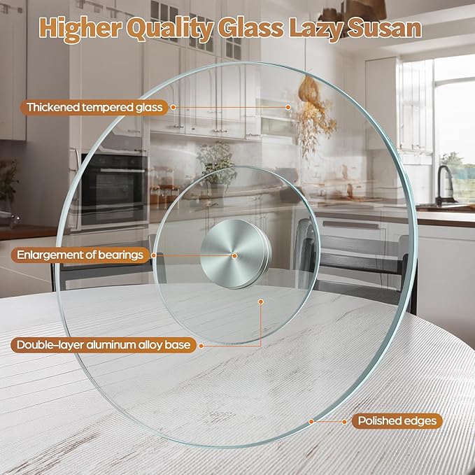 39" Glass Lazy Susan for Dining Table - Tempered Glass Round Clear Tabletop Large Rotating Tray, Silent & Smooth Spin (39inch/100cm)