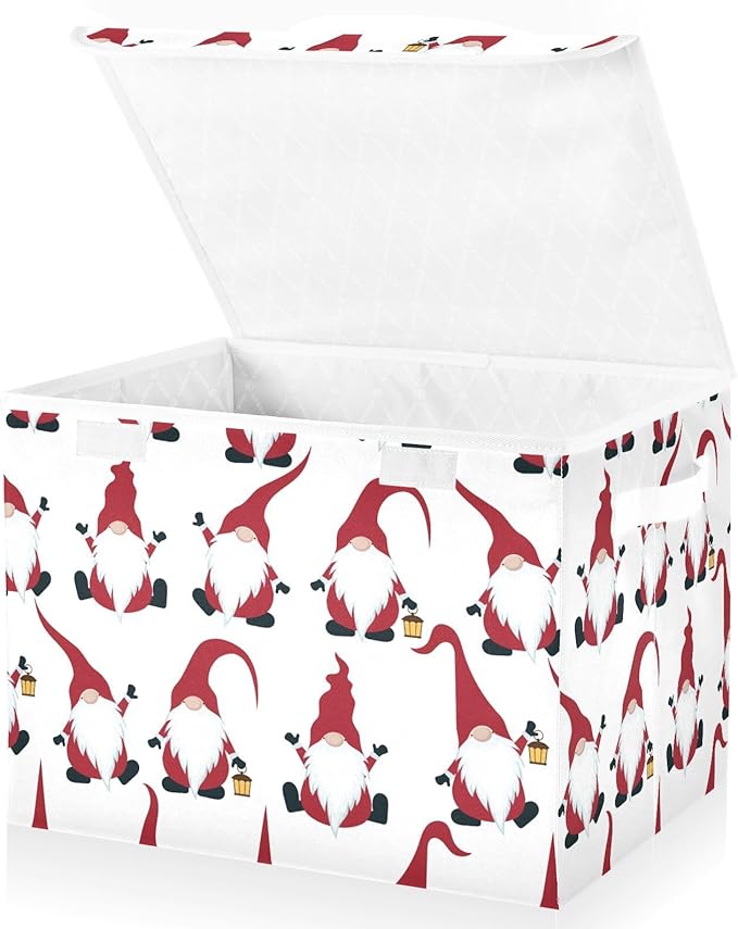 Christmas Baskets Collapsible Storage Bins with Lids, Christmas Gnomes Storage Boxes Clothes Baskets for Organizing