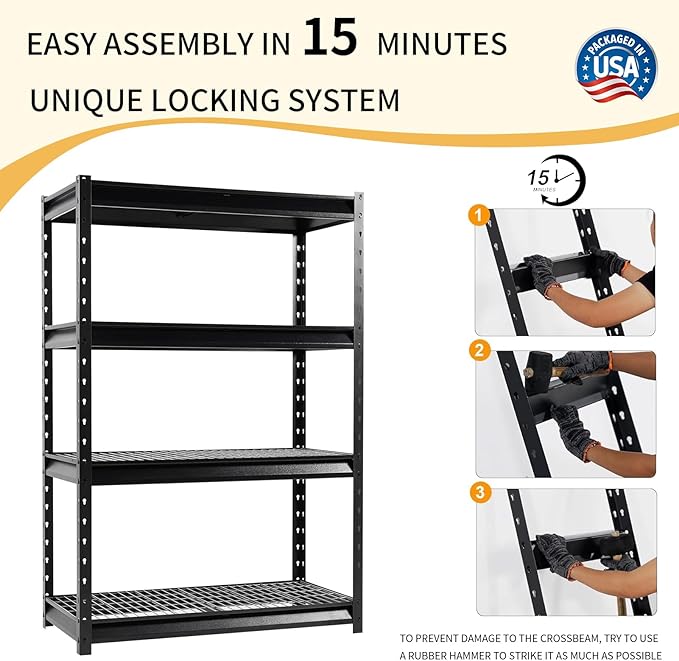 Shuntong The Atlas 48" W Heavy Duty Garage Shelving Unit Load 12000 Lbs, Metal Shelves for Storage, Adjustable All Steel Industrial Rack, 48" W x 24" D x 72" H, Black