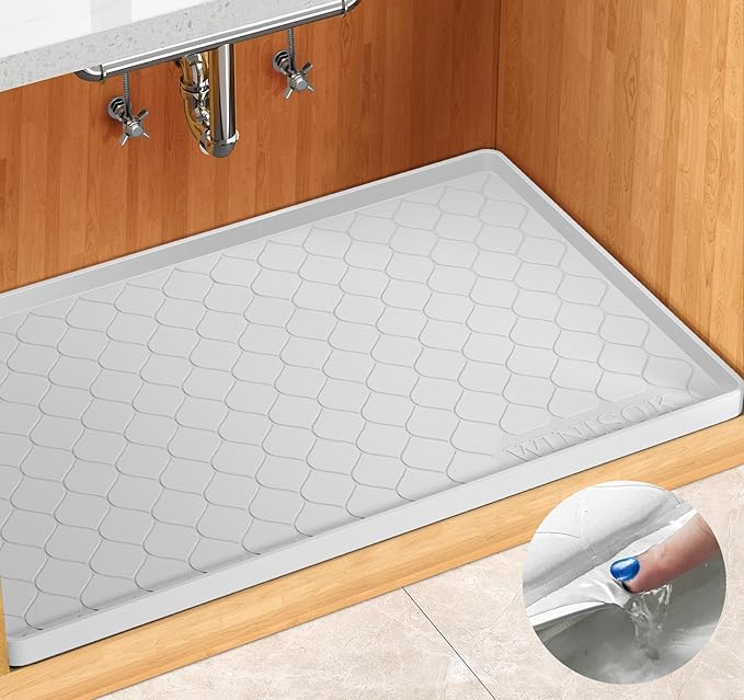 Winisok Silicone Under Sink Mat 28" x 19", kitchen Essentials and Gadgets, Shelf liner and Cabinet Protector, Home Organizers and Storage, Waterproof Bathroom Tray