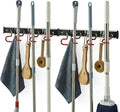 Wall Mounted Mop and Broom Holder, Stainless Steel, Red Black, 34 Inches, 8 Position Rack with 6 Hooks, S Type Organizer