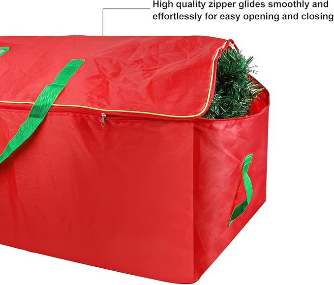 Christmas Tree Storage Bag - Fits Up to 9 Foot, Durable Large Container Protects from Dust, Reinforced Wide Handle and Dual Zipper - Heavy Duty to Hold 9ft Artificial Tree, Red