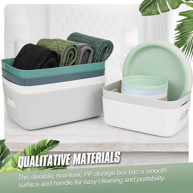 6-Pack Plastic Storage Bins Baskets of 3 Sizes, Cabinet Organizer Pantry Organizing Baskets with Handles, Cupboard Box Containers for Home Kitchen Bathroom Classroom Office, Yellow and Beige