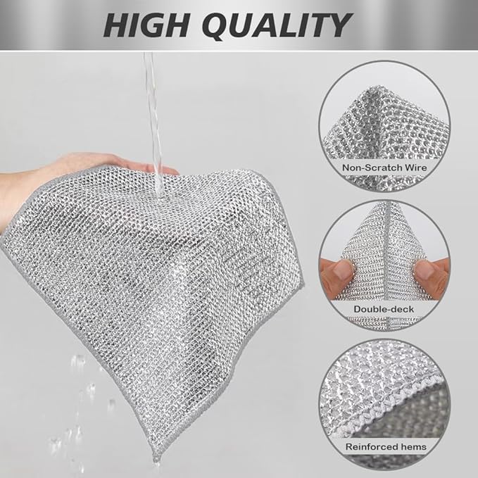 Set Non-Scratch Steel Wool Dishcloth - Multi Purpose Wire Dishwashing Rags Kitchen Towels and Dishcloths Sets Durable Cleaning Pads Bathroom Home Essentials Cleaning Supplies Tools (10)