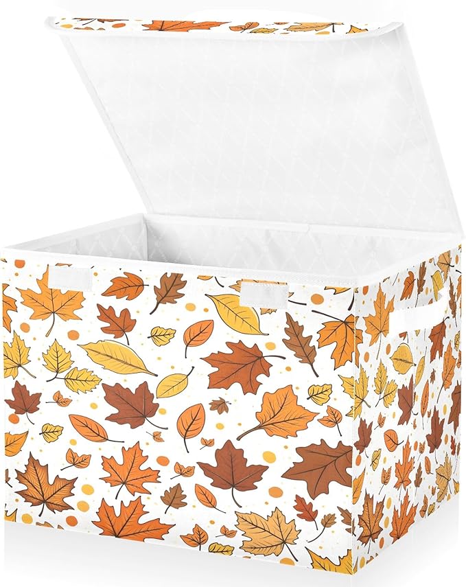Bolaz Storage Bins with Lids and Handles,Maple Leaf Pattern Storage Box Basket with Cover Collapsible Organizer Containers for Home Closet, Shelves