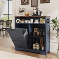 Tilt Out Trash Can Cabinet for 13 * 1 Gallon Trash Can, Farmhouse Kitchen Island Cabinet with Adjustable Shelf for Hidden Laundry Basket, Dog Proof Garbage Can for Dining Living Room, Blue