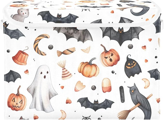 Halloween Baskets Collapsible Storage Bins with Lids, Bats Pumpkins Halloween Storage Boxes Clothes Baskets for Organizing