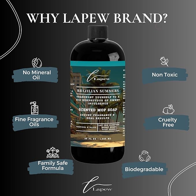 Lapew Brazilian Summers Scented Mop Soap Concentrate 36 oz | Premium Fragranced Floor Cleaner | Streak-Free | Hard Floor Cleaning Solution | Eco Friendly | Made in USA