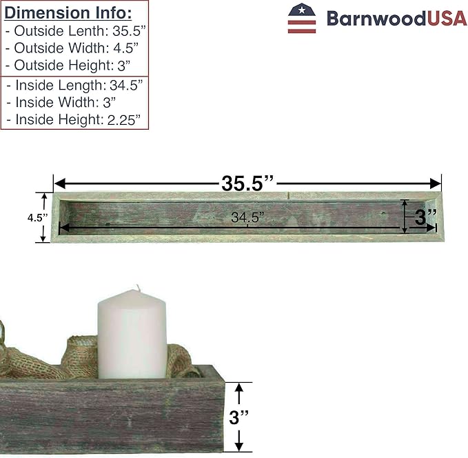 BARNWOODUSA Rustic Centerpiece Barnwood Box Dining Room Table Decorations for Home Décor Coffe Table Décor Planter Box Fireplace Mantel Farmhouse Ornament 35.5" L