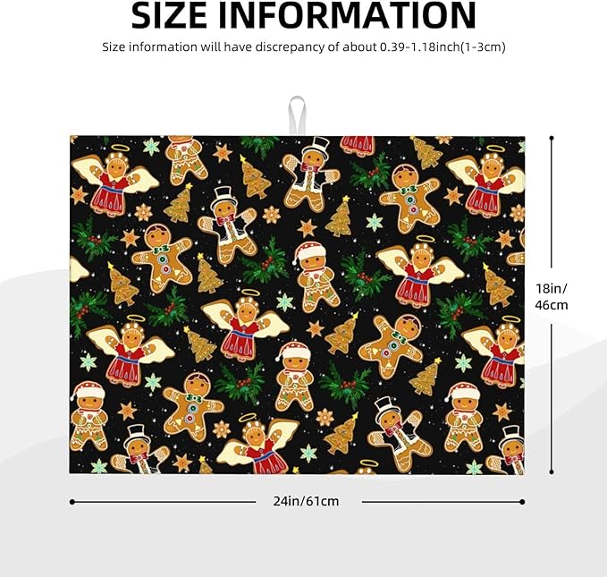 Christmas Gingerbread Dish Drying Mat for Kitchen Counter Cute Kitchen Christmas Dish Mat Microfiber Kitchen Countertop Absorbent Reversible Drainer Rack Pad