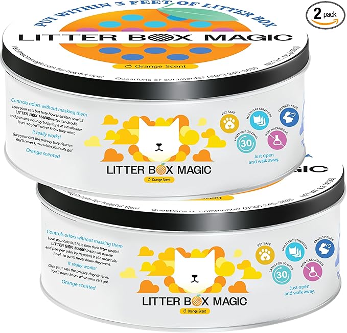 Litter Box Magic Cat Litter Deodorizer Jar (Orange Scent, 16 Oz, Pack of 2) - Cat Litter Odor Control Gel In A Jar - Cat Litter Box Pet Air Freshener - Litter Odor Eliminator to Freshen Air
