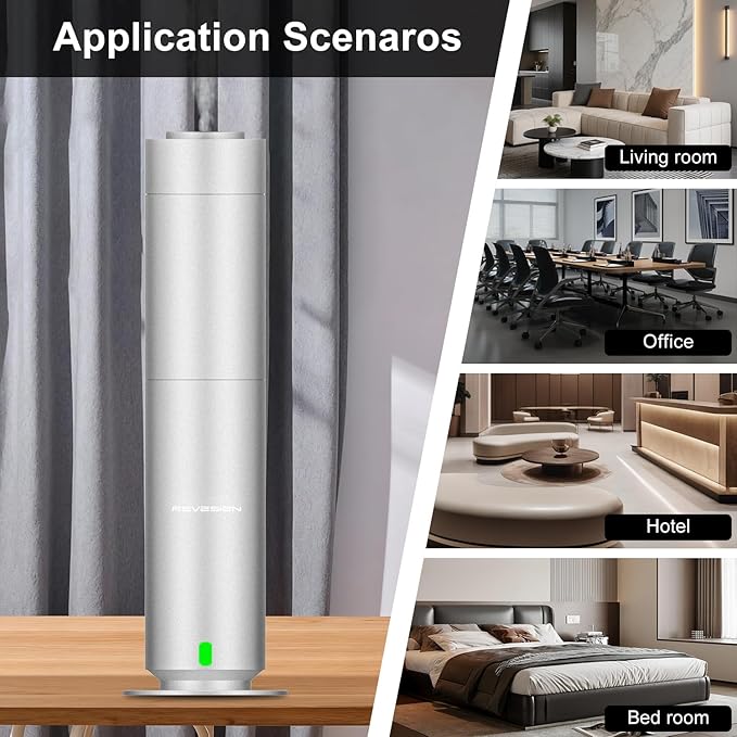 Waterless Scent Diffuser Kit, Includes 5 Premium Oils, 2000 Sq.Ft Coverage, Hotel Collection Scent Diffuser for Home, Studio, Essential Oil Diffuser Large Room, Remote & APP Control - Silver
