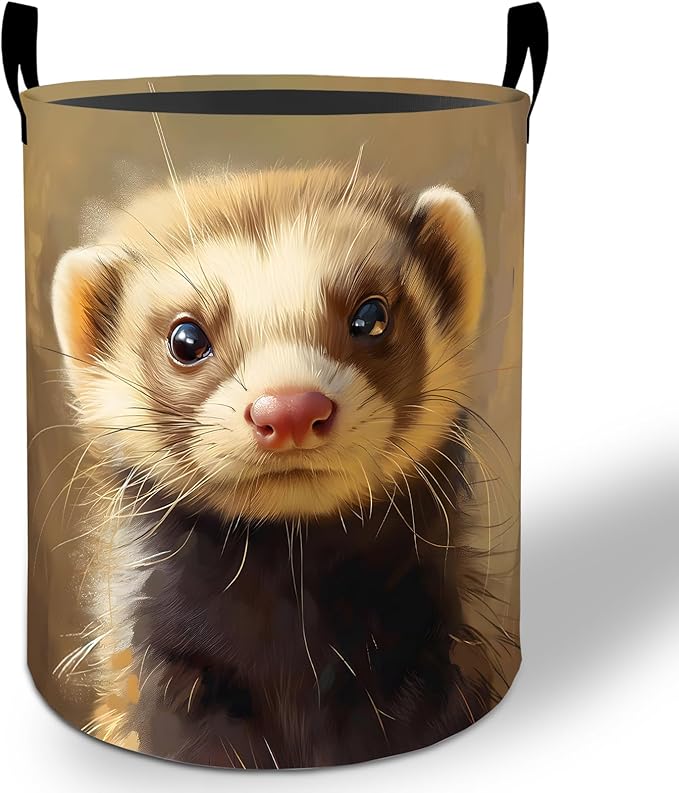 Ferret Laundry Basket Hamper 19.7"x15.8", Cute Animal Foldable Waterproof Oxford Clothes Storage Bucket for Room Bathroom Bedroom Nursery Decor, Toy Organizer Bins Gifts for Kids Boys Girls