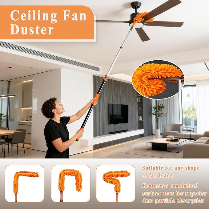 PuliKit 20ft High Ceiling Duster Kit with 4-12ft Heavy-Duty Extension Pole, Cobweb Duster, Ceiling Fan Duster, Window Squeegee & Cleaner, Microfiber Duster, Wall Mop for Home High Reach Cleaning