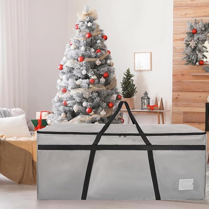 9 ft Christmas Tree Storage Bag, Heavy Duty Christmas Tree Bag with Reinforced Handles and Dual Zippers Wide Opening, Large Capacity fits for Artificial Christmas Tree (Grey, 9 ft)