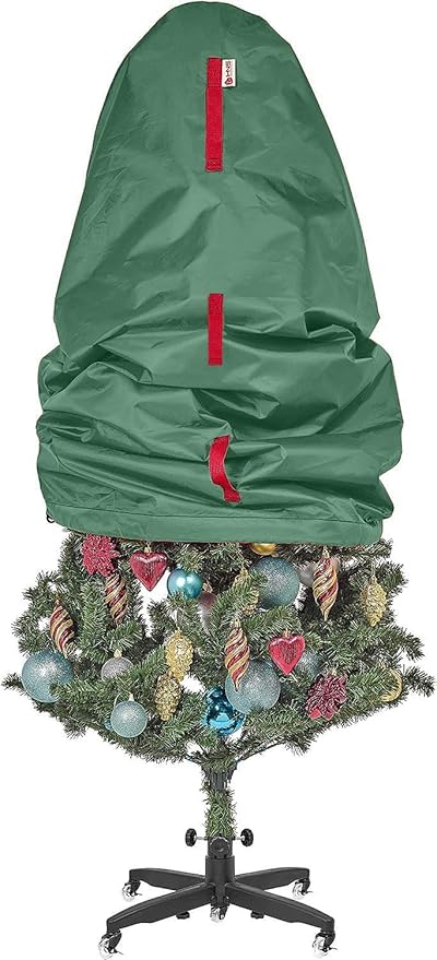 Upright Christmas Tree Storage Bag - Fits 5 Ft Artificial Xmas & Topiary Tree, Vertical Holiday Cover, Durable, Dustproof & Easy-Use Xmas Storage, Green