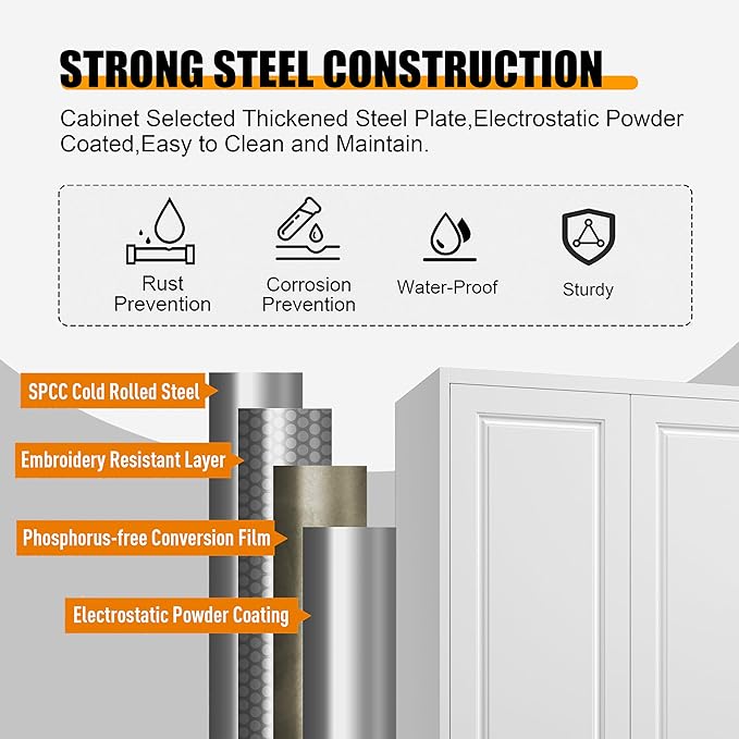 Kitchen Pantry Storage Cabinets, 90" Tall Metal Storage Cabinet with Doors and 4 Shelves, White Pantry Cabinet, Utility Kitchen Cupboard, Large Steel Cabinets for Dining Room, Office, Living Room