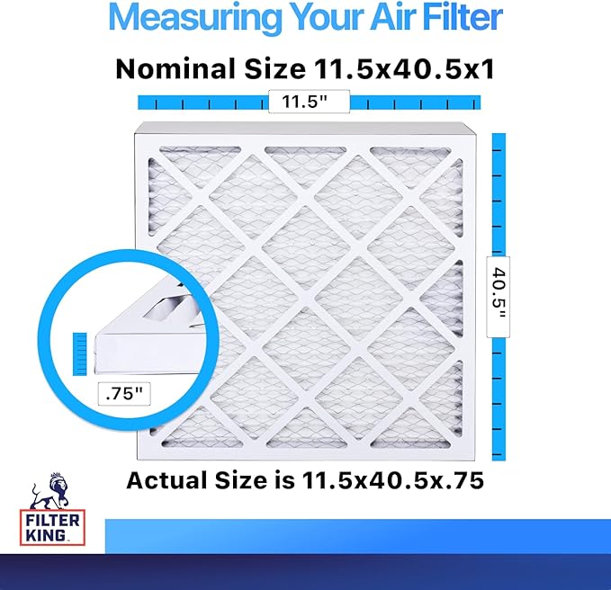 Filter King 11.5x40.5x1 Air Filter | 4-PACK | MERV 8 HVAC Pleated A/C Furnace Filters | MADE IN USA | Actual Size: 11.5 x 40.5 x .75"