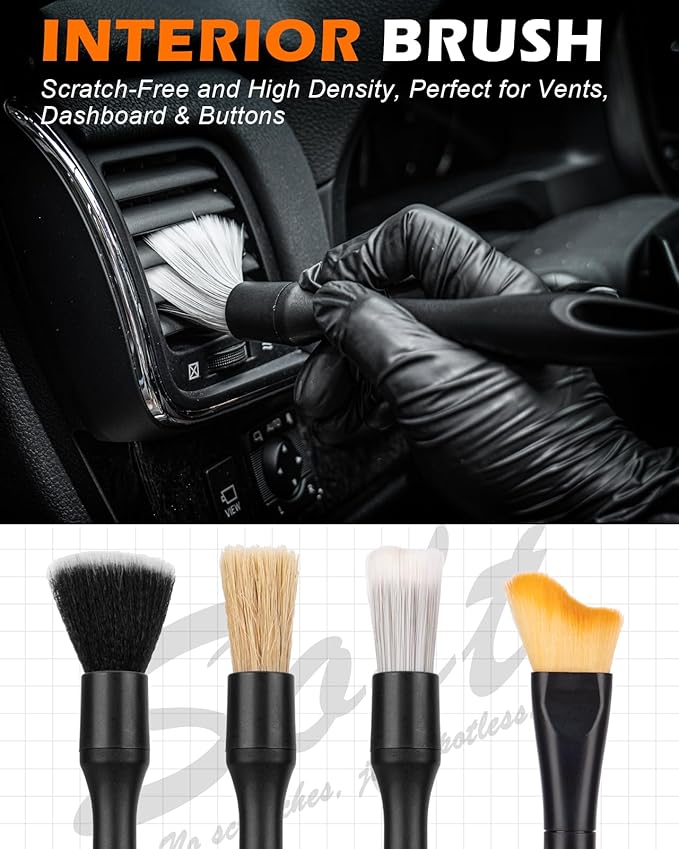 Viewmax 8PCS Car Detailing Brush Set, Interior Car Cleaning Kit with Dash Duster, 4 Detailing Brushes (Soft to Hard), Microfiber Towel, Cleaning Gel, for Vents, Dashboard & Leather Seats