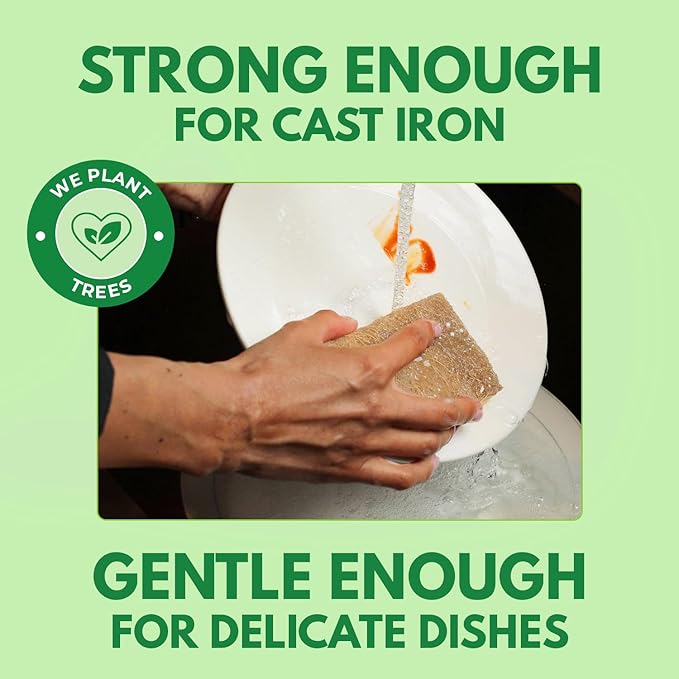 AIRNEX Natural Kitchen Sponges Pack of 18 - Biodegradable Cellulose and Coconut Husk Walnut Scrubbers - Odor Free Non Scratch - Eco Friendly Quick Drying Dishwashing Sponges