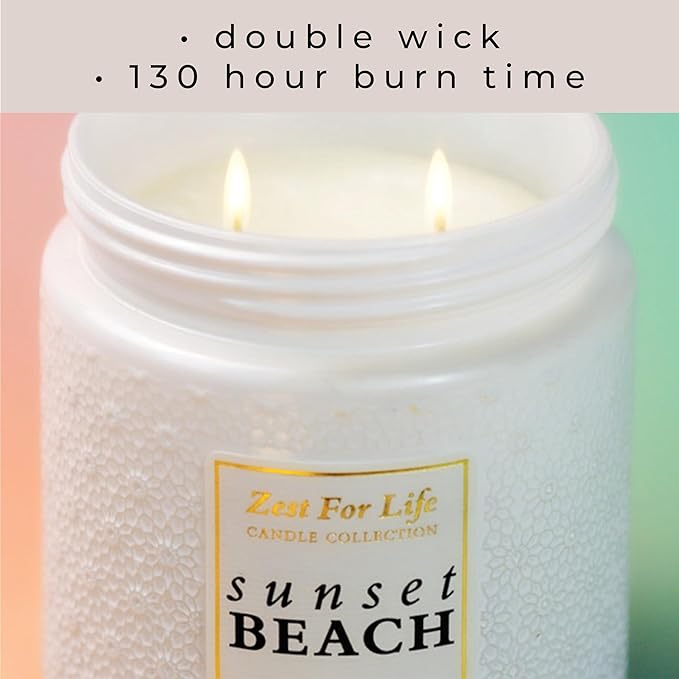A Cheerful Giver - 28oz Large Scented Candle Jar with Lid- Zest for Life - 130 Hours of Burn Time, Gift for Women (Large, Sunset Beach)