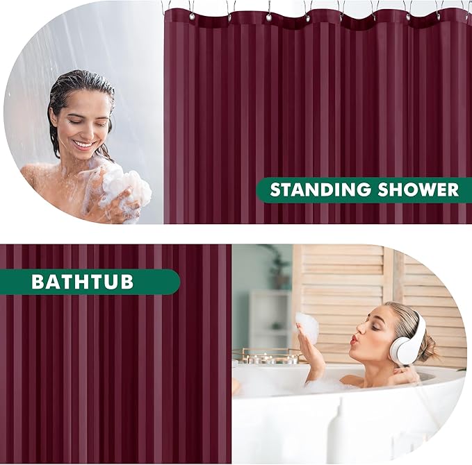Biscaynebay Fabric Shower Curtain or Liner 72" by 72", Burgundy Water Repellent Damask Stripes Bathroom Curtains Machine Washable