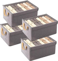 4PCS Foldable Storage Box with Lid - Extra Large Fabric Closet Organizer for Clothes, 18.5x11x7.9 Inch Canvas Bin, Collapsible Design for Bedroom, Shelf, Closet, Underbed (Grey)