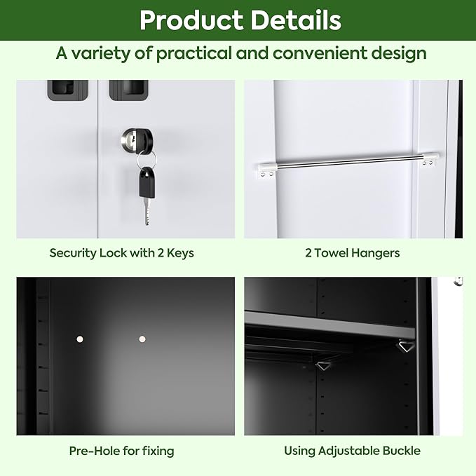 Broom Closet Storage Cabinet with Wheels and Pegboard,Metal Garage Storage Cabinet with Doors and Adjustable Shelves for Garage Home,Required Assembly,Black and White