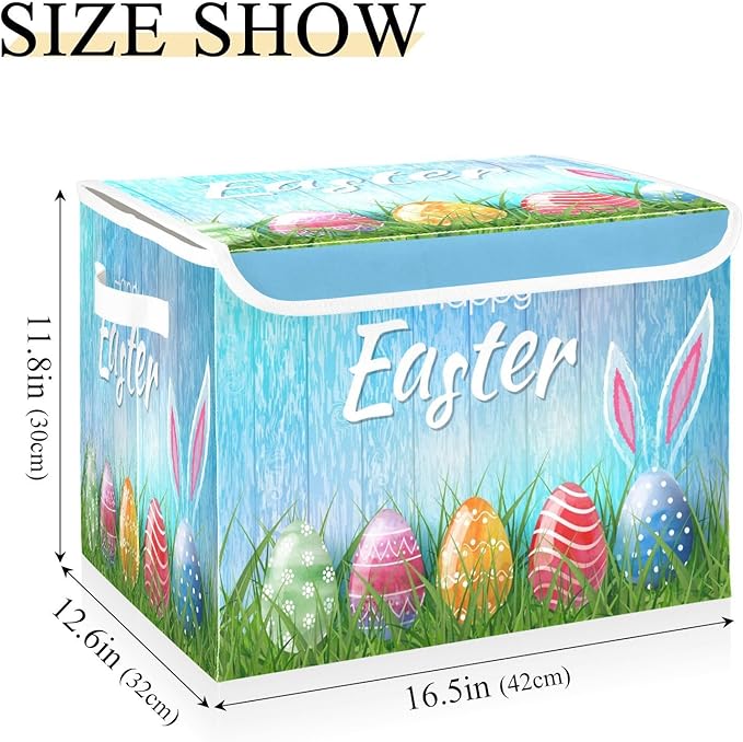 Easter Baskets Collapsible Storage Bins with Lids, Happy Easter Bunny Eggs Storage Boxes Clothes Baskets for Organizing