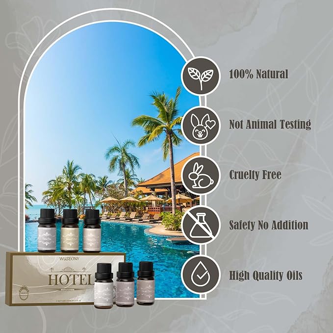 Hotel Diffuser Oils Gift Set, Aromatherapy Essential Oil Set, Luxury Hotel Scents for Diffuser for Home – White Tea & Thyme, Jasmine & Mint, Citrus Amber, Luxury Night, Dreamy Den, Urban Oasis