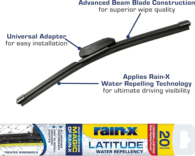 Rain-X Latitude 2-in-1 Wiper Blades, 20 Inch | Water Repellent | Pack of 2 | Automotive Replacement