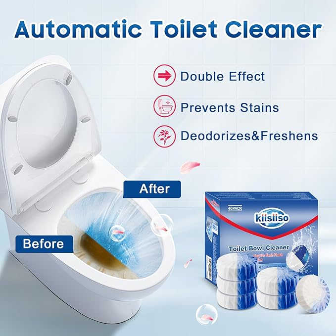 KIISIISO Toilet Bowl Cleaners 40 PACK,Long-Lasting Toilet Bowl Cleaner Tablets with Sustained-Release Technology Against Tough Stains,Automatic Toilet Cleaner for Deodorizing & Descaling