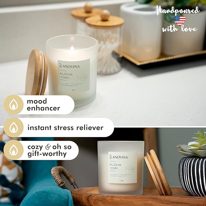 Anovina Fruity Scented Candle – Juicy Blend of Passionfruit, Pineapple, Kiwi & Coconut – Non-Toxic Soy Wax Blend – Candle Gifts for Women, Home or Kitchen