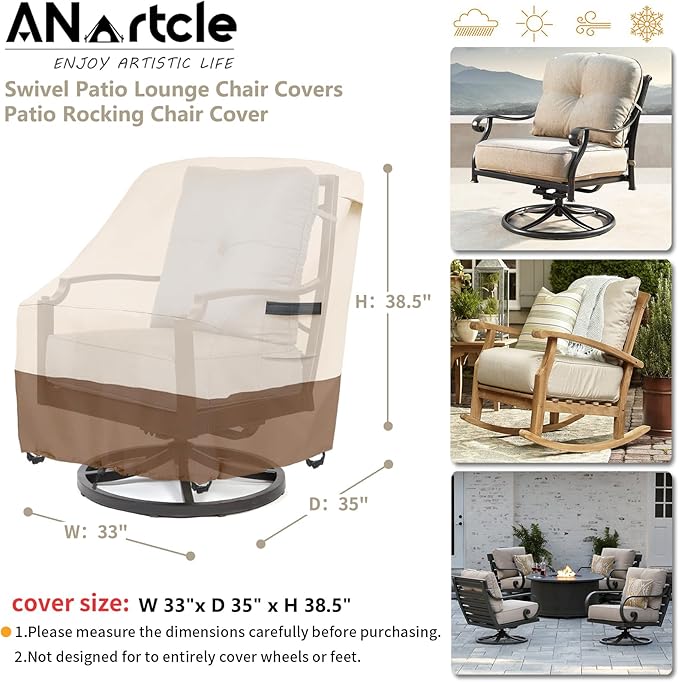 Outdoor Swivel Lounge Chair Cover 2 Pack,Waterproof Heavy Duty Lawn Patio Chair Covers,Patio Swivel Chair Covers for Outdoor Furniture (33 W x 35 D x 38.5 H inches) Beige&Brown